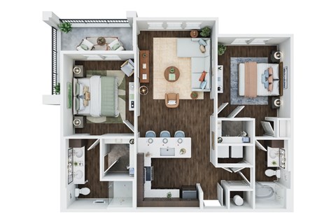 Floor plan for 2 beds, 2 baths, 1124 sqft